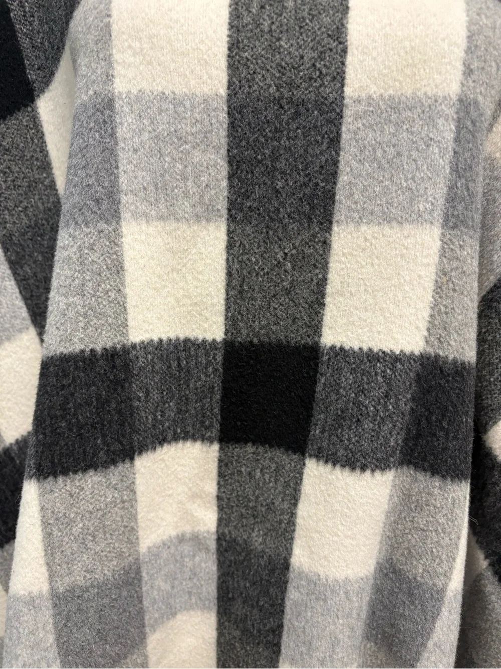 Michael Kors Black & White Plaid Fringe Wool blend Poncho - Picture 7 of 12